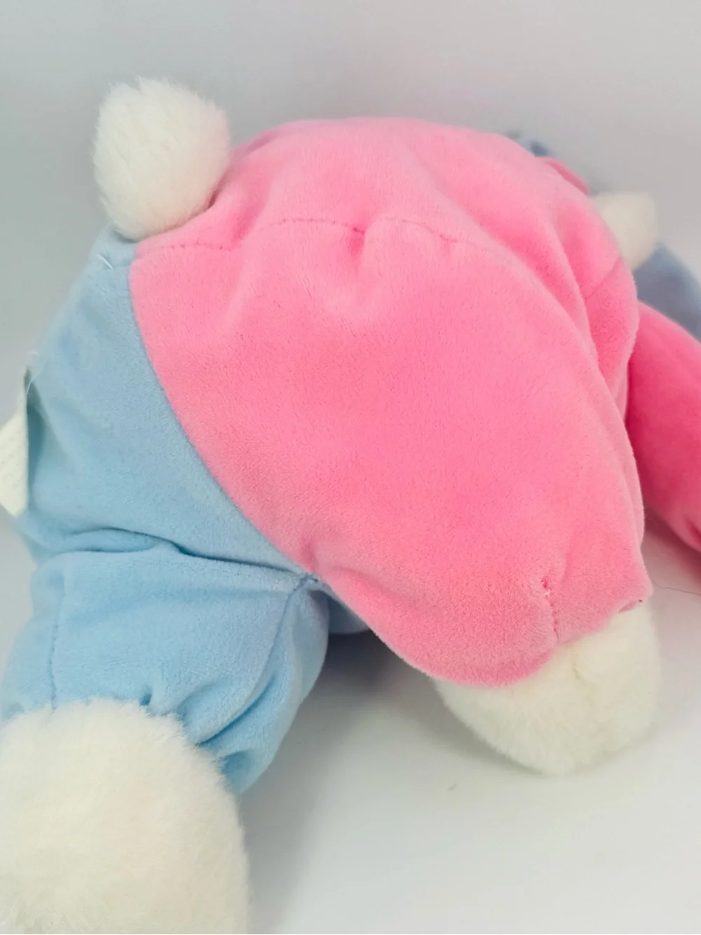 Vintage Teddy Bear Plush White Baby Pink Blue Hat Prestige Toy No Collar 12”
